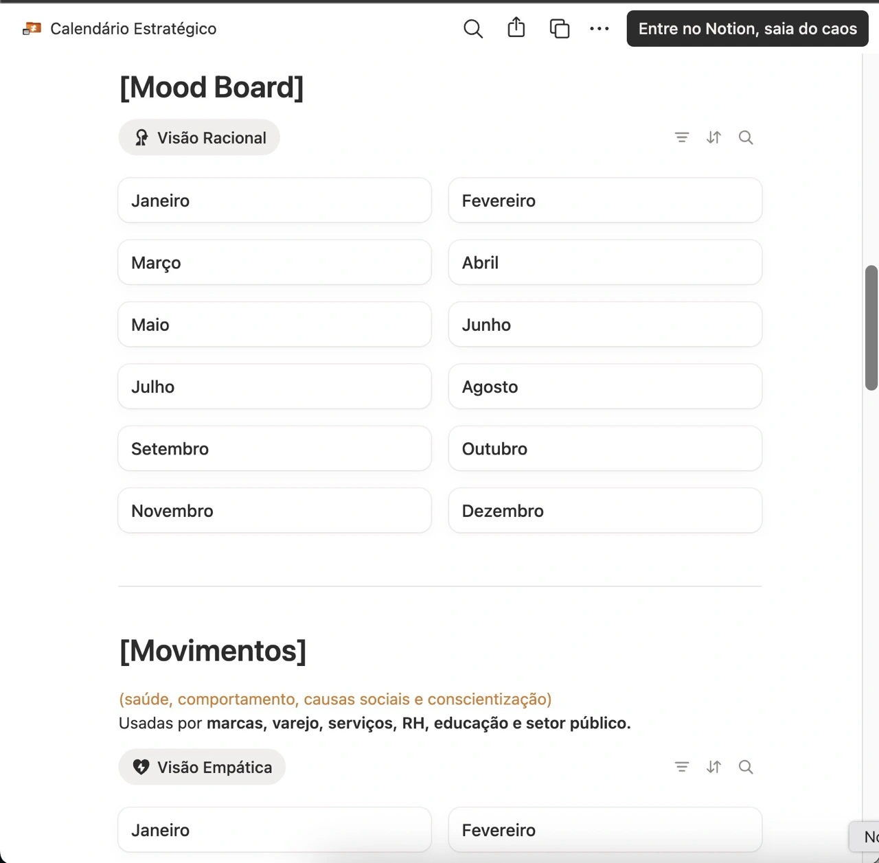 Calendário Estratégico no iPad